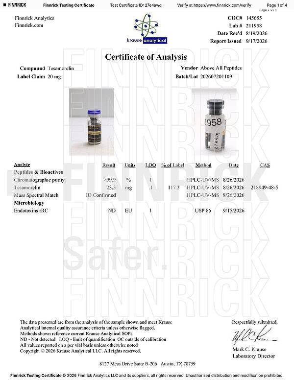 CoA Tesamorelin 20mg CoA Tesamorelin 20mg