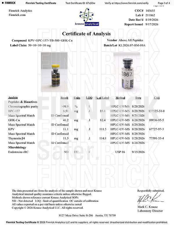 KLOW (Blend of GHK-Cu, KPV, BPC-157, and TB-500) 80mg